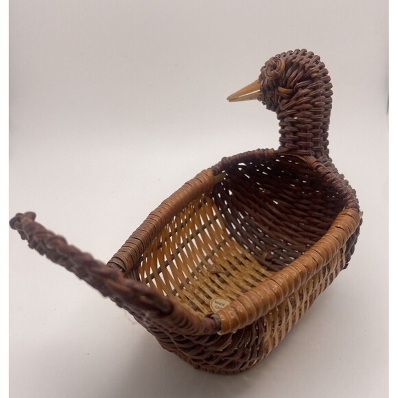 Wicker Duck Basket Rattan Woven Boho Decorative Vintage Decor Wood Beak Two-tone - Picture 4 of 4